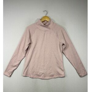 Athleisure Apana Womens Medium Pink Crossover Funnel Neck Thumbhole Active Top